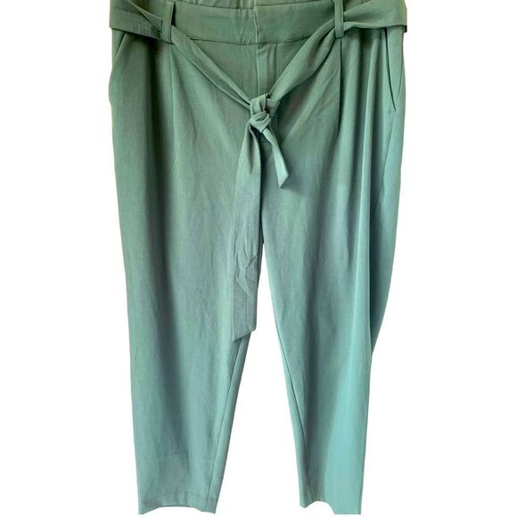 TORRID NEW Plus Size Olive Green Tie Front Paper-bag Tapered Pant. - Picture 4 of 16